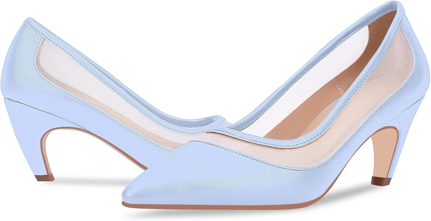 100FIXEO Women's Pointed Toe Mid Heel Pumps Snakeskin Print Mesh Slip On Dress Shoes