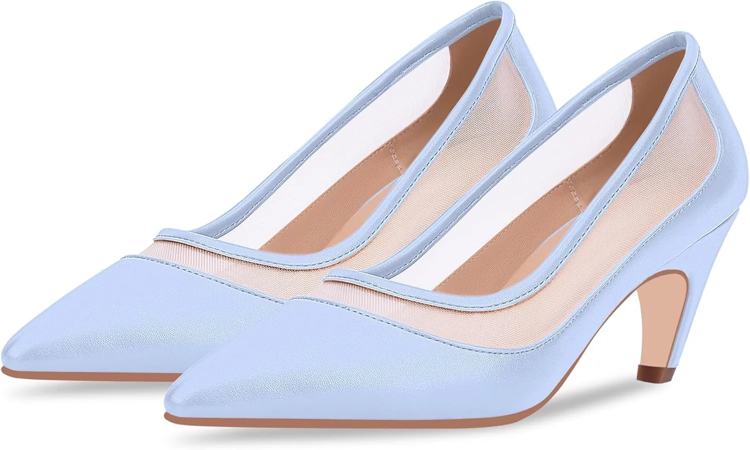 100FIXEO Women's Pointed Toe Mid Heel Pumps Snakeskin Print Mesh Slip On Dress Shoes