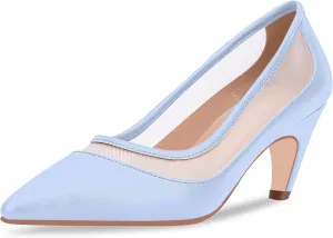 100FIXEO Women's Pointed Toe Mid Heel Pumps Snakeskin Print Mesh Slip On Dress Shoes