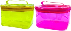 2PCS Clear Handle Zipper Cosmetic Bag and Versatile Travel Pouch,Durable PVC Material,for Makeup Travel Essentials (Pink Yellow)