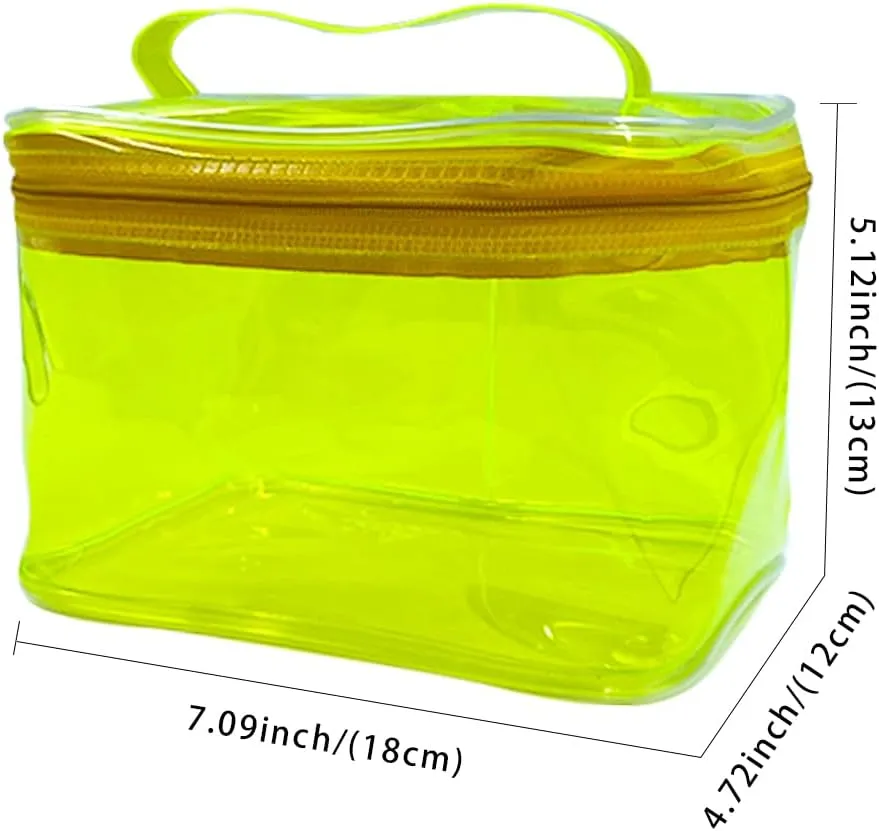 2PCS Clear Handle Zipper Cosmetic Bag and Versatile Travel Pouch,Durable PVC Material,for Makeup Travel Essentials (Pink Yellow)