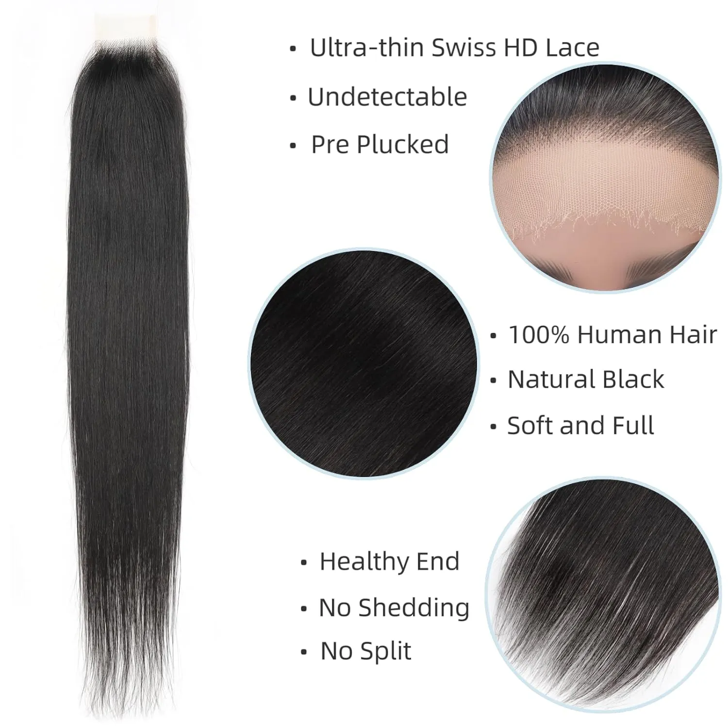 2X6 SKINLIKE 100% Real HD Lace Closure Straight Human Hair Closure 0.095mm Ultra-thin Invisible Swiss HD Lace Closure Pre Plucked Small Single Knots Brazilian Virgin Human Hair HD Closure 16inch