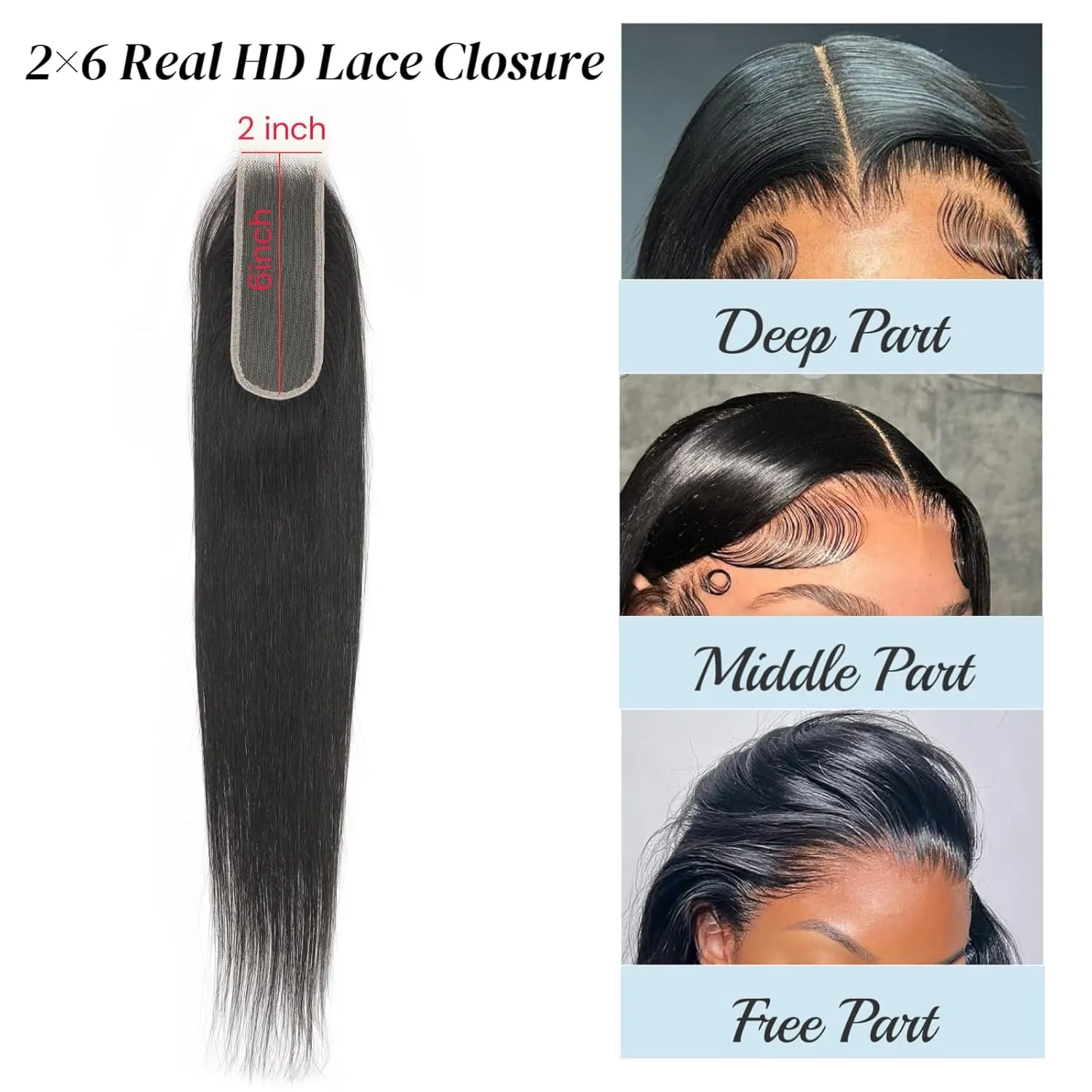 2X6 SKINLIKE 100% Real HD Lace Closure Straight Human Hair Closure 0.095mm Ultra-thin Invisible Swiss HD Lace Closure Pre Plucked Small Single Knots Brazilian Virgin Human Hair HD Closure 16inch