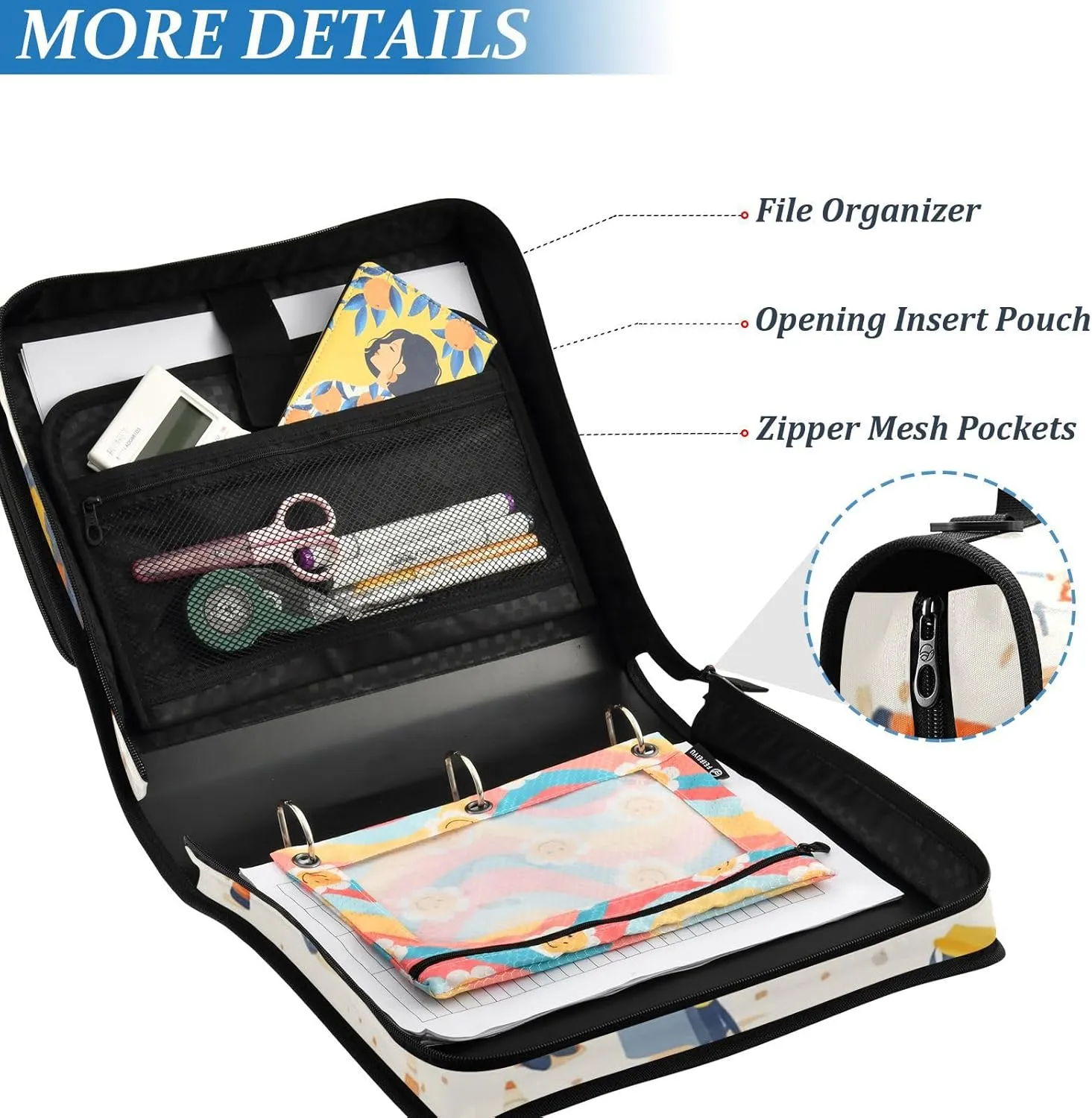 3 Rings Zippered Binder Bag with Shoulder Strap Waterproof School Binders Organizer for School/Office Construction Scene Build A House Grader Concrete Mixer Truck
