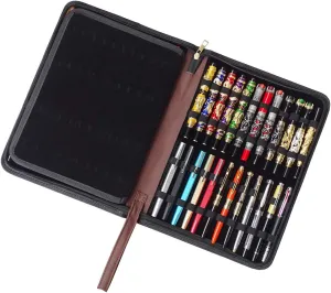 48 Fountain Pen Case, Rollerball Pen Holder PU Leather Bag Pouch Large Capacity for Your Collection - Brown