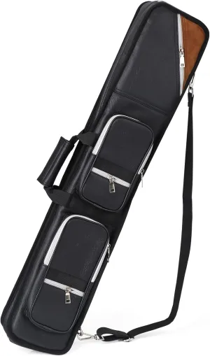 4x8 Pool Cue Case Billiard Stick Carrying Case Leatherette Soft Cue Bag Hold 4 Butts 8 Shafts (Black and Camel)