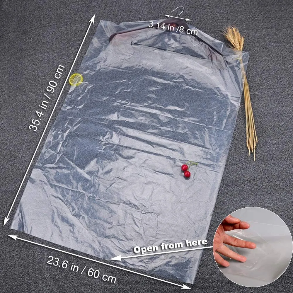 50 Pack 35.4inch Plastic Clear Dry Cleaning Hanging Lightweight Garment Clothes Cover Protector Bags for Closet Clothes Storage.