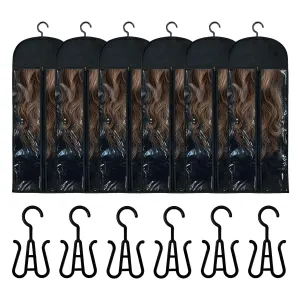 6PCS Wig Storage Bags with Hanger, 31.5" x 11.8"Wig Storage for Multiple Wigs, Dust-proof Wig Hanger Hair Extension Storage with Hook Storage, Breathable and Easy Carry Home Hair Travel Use
