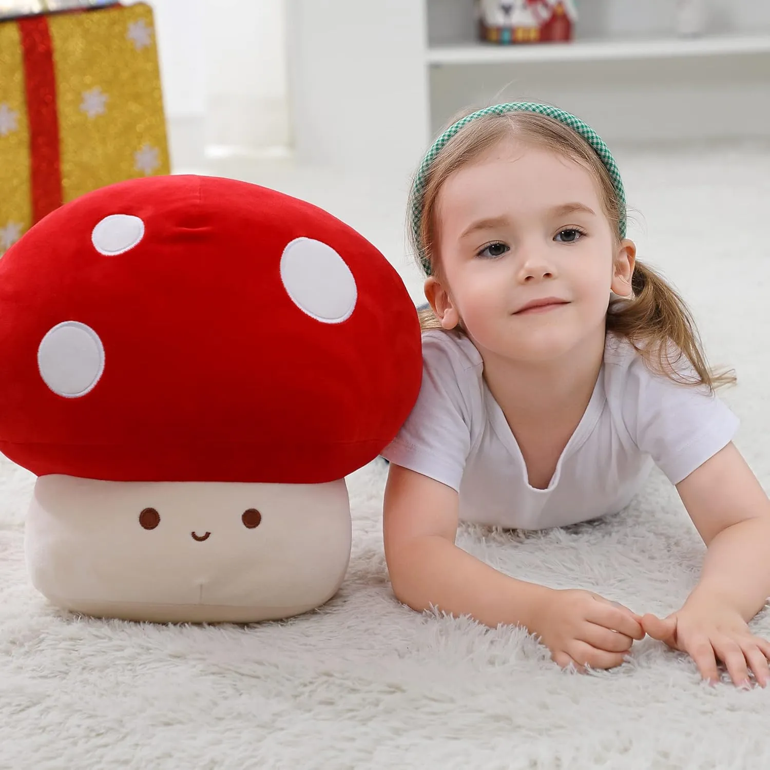 9 Inch Mushroom Plush Pillow, Cute Stuffed Animal Toy, Room Decor Gift for Kids Adults