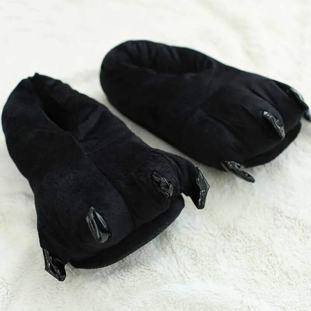 Adult Cute Plush Animal Paw Slippers Fuzzy Warm House Shoes
