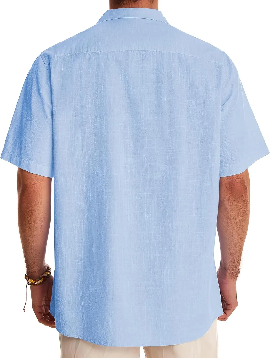Alimens & Gentle Cuban Linen Shirts for Men Short Sleeve Button Down Shirt Cotton Summer Beach Camp Vacation Hawaiian Shirts
