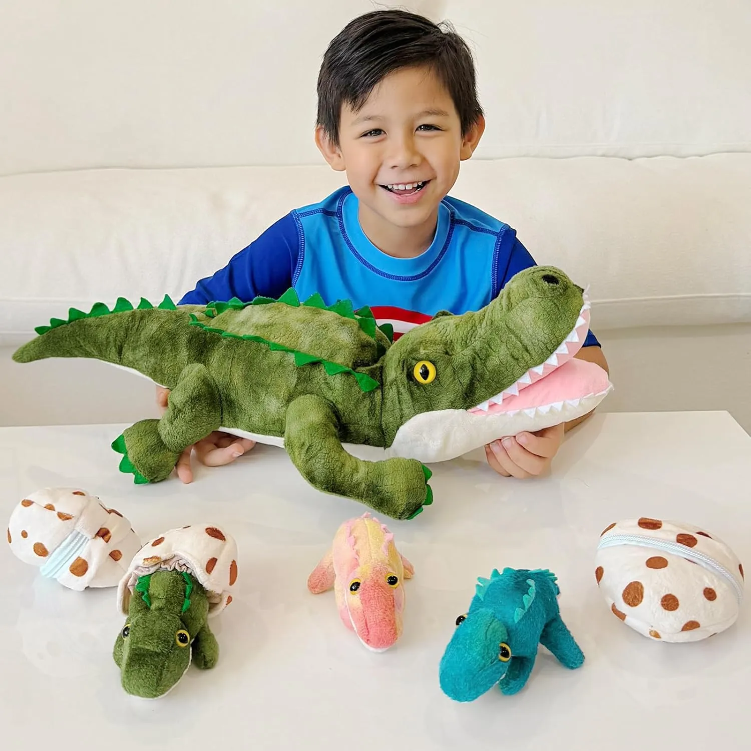 Alligator Stuffed Animal 23.6", Mommy Crocodile Plush Toy with 3 Baby Crocodile, Stuffed Alligator Plush Gift,Stuffed Crocodile for Kids on Birthday,Christmas or Baby Shower