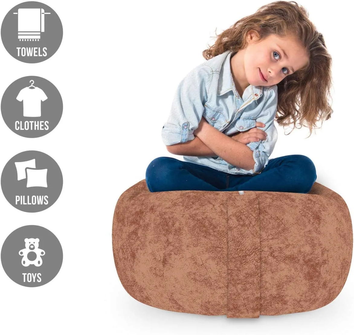 Ambesonne Faux Suede Storage Bag Chair, Digitally Printed Distressed Texture, Stuffed Animal Organizer Washable Bag Space Saver for Pillows Comforters, Apricot, Small Size