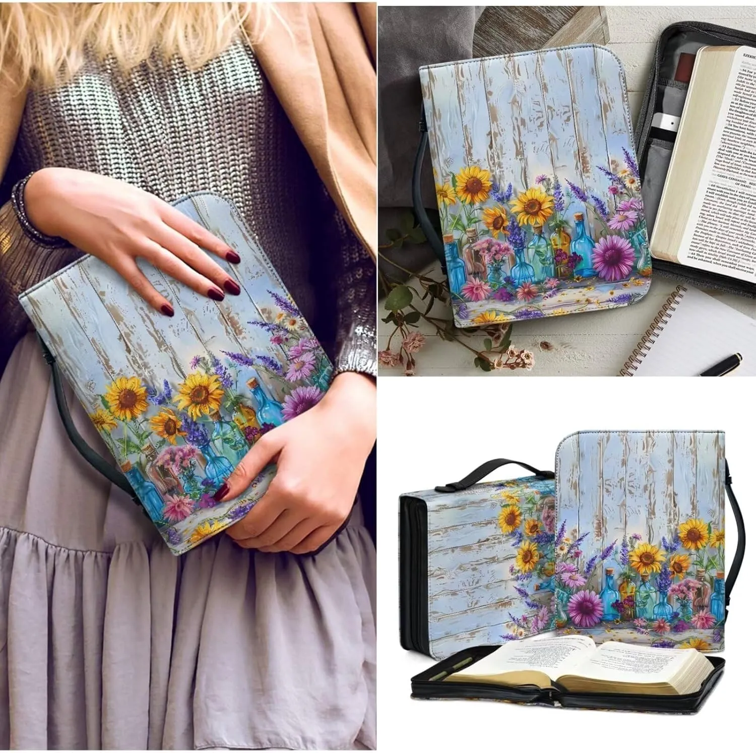 American Flag Bible Covers for Women Bible Carrying Case with Bookmark ZipperedChurch Bag Bible Protective