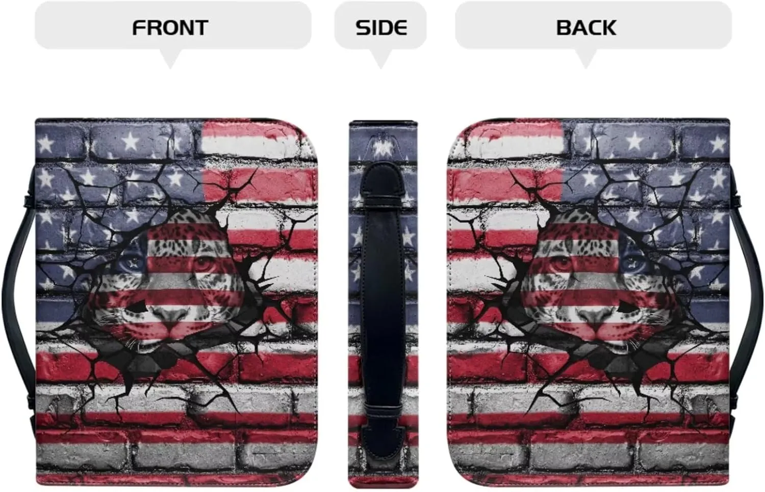 American Flag Sunflower Large Size Zippered PU Leather Bible Cover Case Flower Printing Bible Bag Bible Holder For Women Men