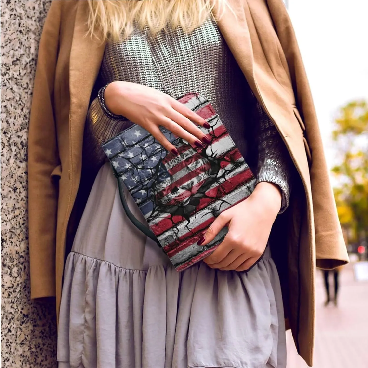 American Flag Sunflower Large Size Zippered PU Leather Bible Cover Case Flower Printing Bible Bag Bible Holder For Women Men