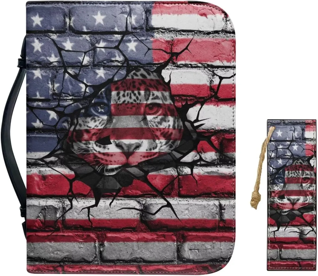 American Flag Sunflower Large Size Zippered PU Leather Bible Cover Case Flower Printing Bible Bag Bible Holder For Women Men