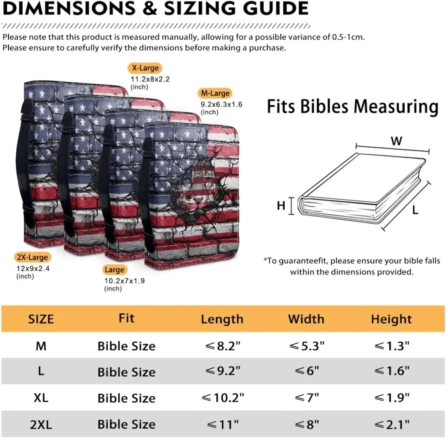 American Flag Sunflower Large Size Zippered PU Leather Bible Cover Case Flower Printing Bible Bag Bible Holder For Women Men