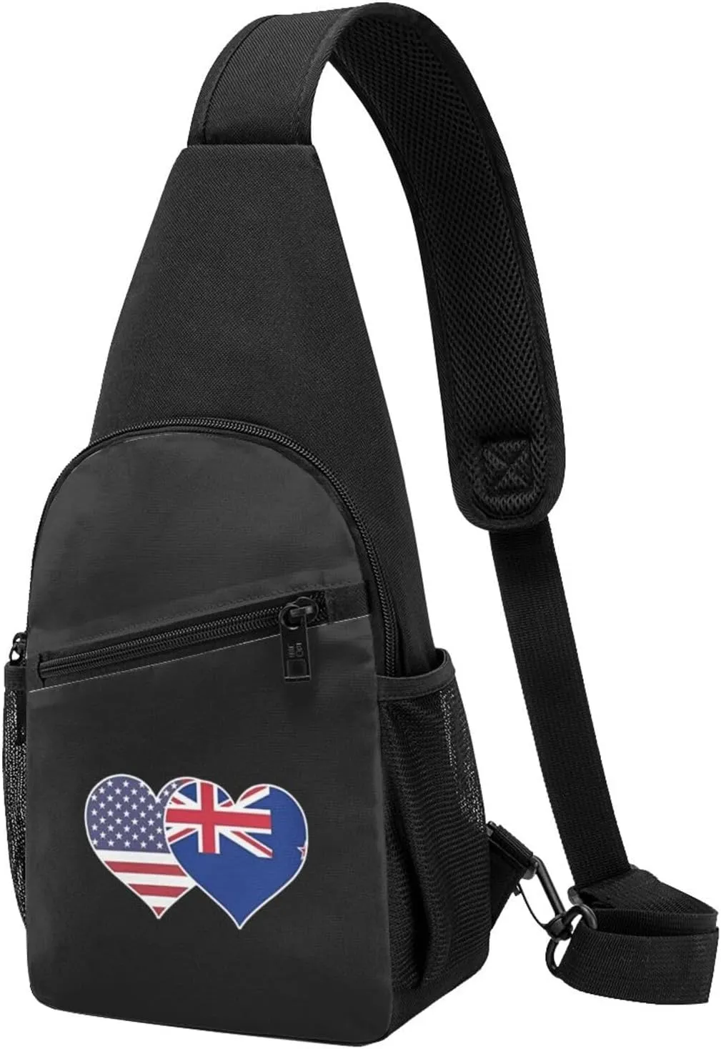 American New Zealand Flag Heart Unisex Chest Bag Lightweight Crossbody Shoulder Bag Travel Pocket