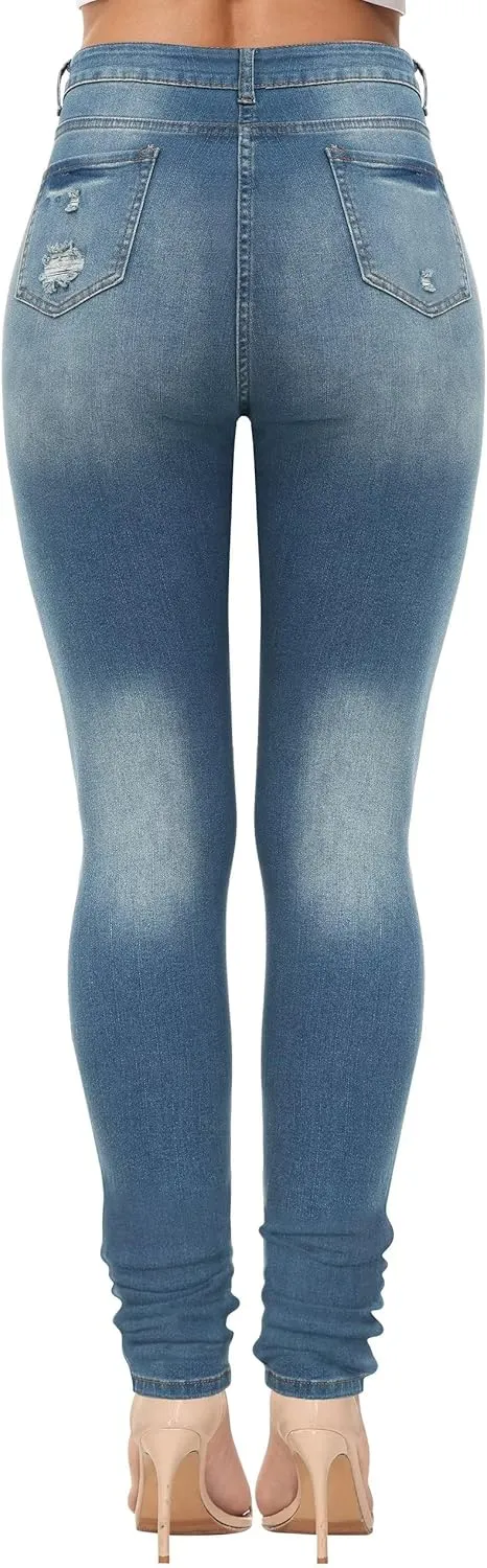 AMRSPENG Women's High Waisted Jeans for Women Ripped Stretch Skinny Butt Lifting Jeans Distressed Jeans Pants