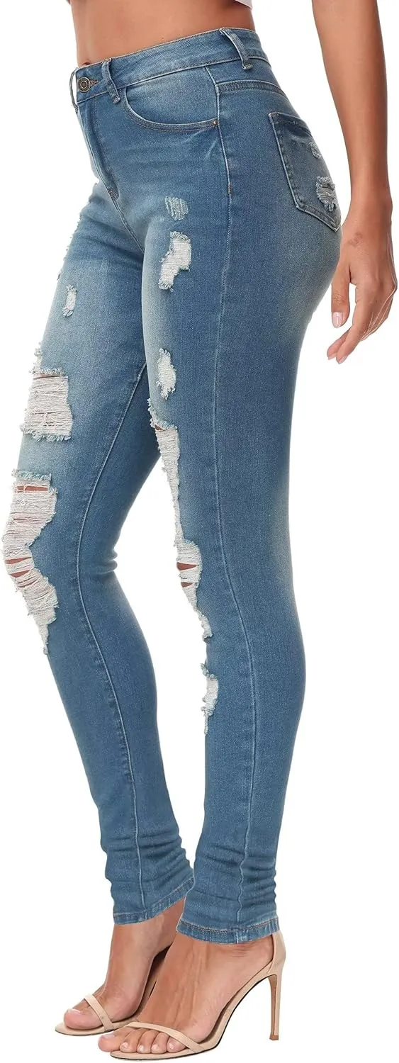 AMRSPENG Women's High Waisted Jeans for Women Ripped Stretch Skinny Butt Lifting Jeans Distressed Jeans Pants
