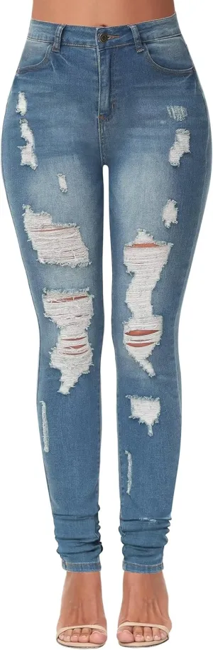 AMRSPENG Women's High Waisted Jeans for Women Ripped Stretch Skinny Butt Lifting Jeans Distressed Jeans Pants