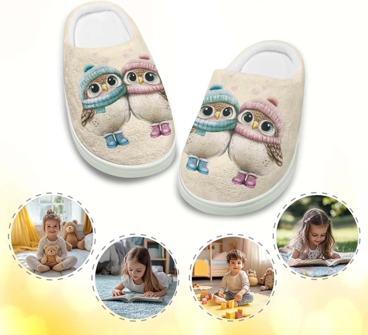 Animal Children's Slippers Boys Girls Cute House Shoes Soft Plush Warm Slippers Winter Non Slip Indoor Fuzzy Slippers Size 9-15