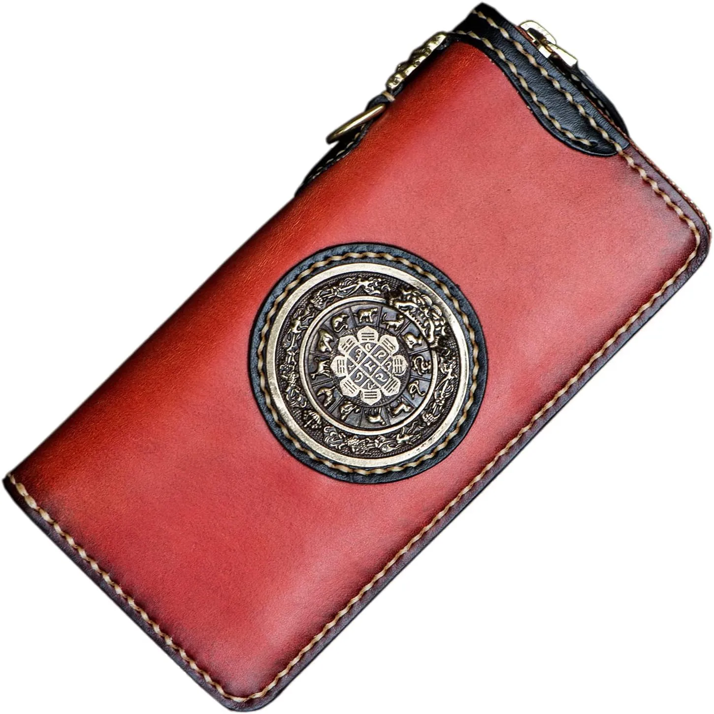 antiquity First layer cowhide Zip Around Wallet Zipper Clutch Purse Coin Card Slots Collection wallet (A)