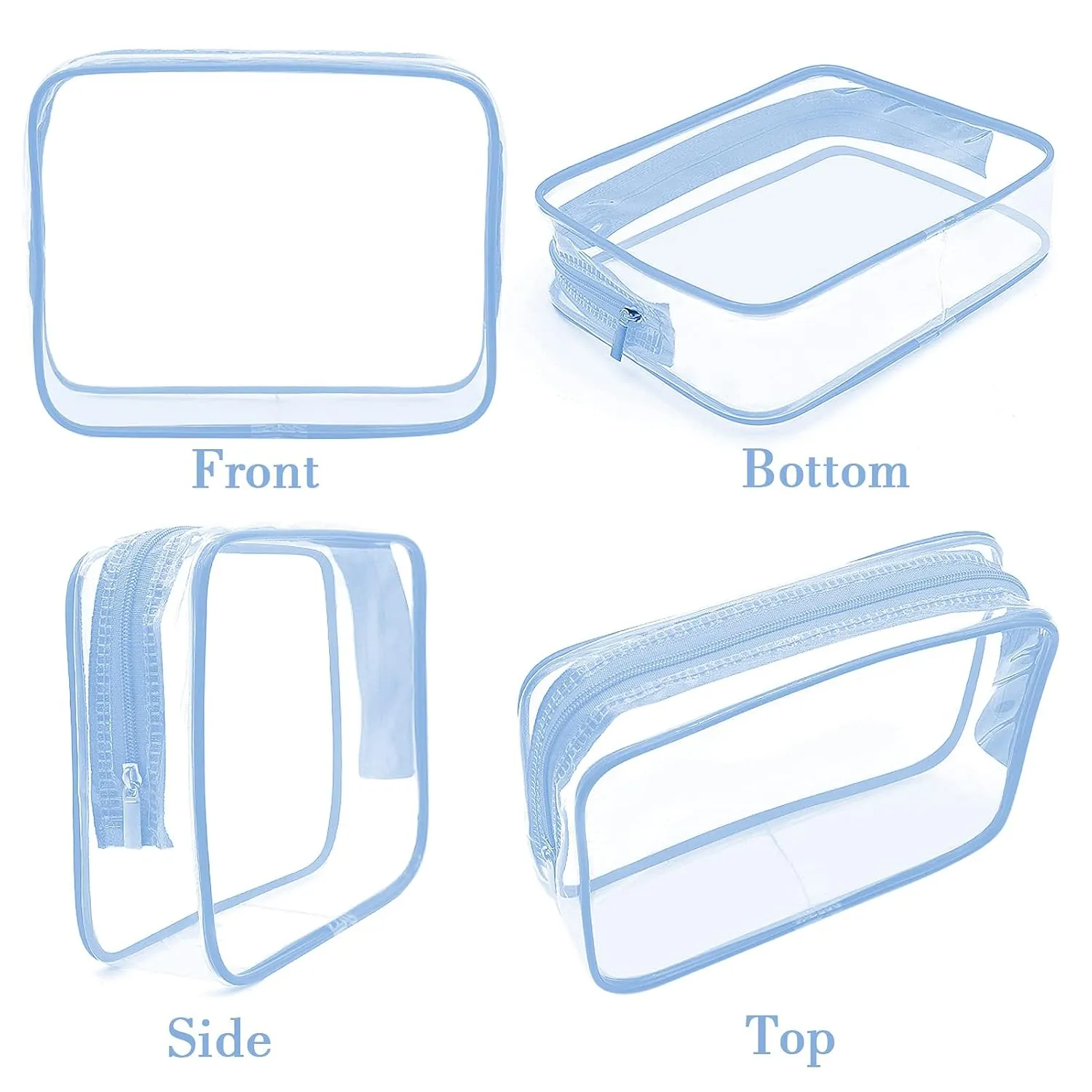 APREUTY Clear Makeup Bags, TSA Approved 6 Pcs Cosmetic Makeup Bags Set Clear PVC with Zipper Handle Portable Travel Luggage Pouch Airport Airline Vacation Organization (Haze Blue)