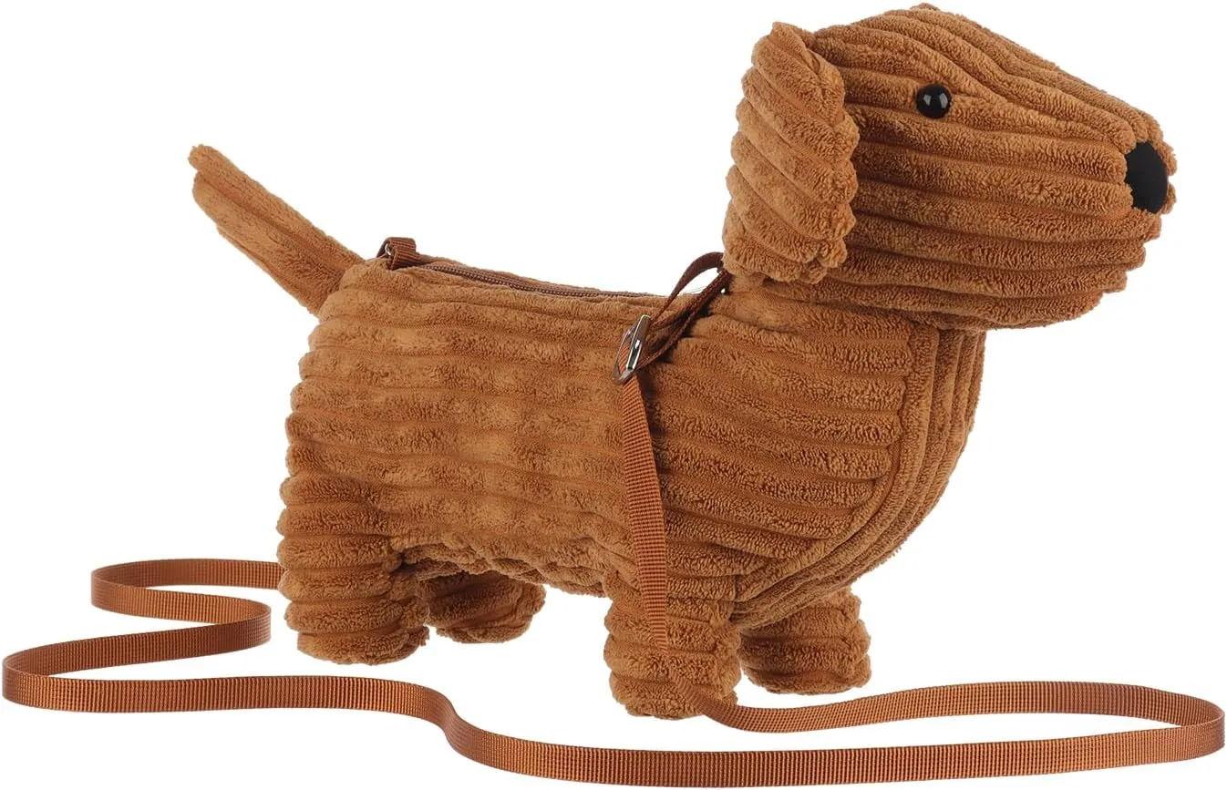 Apricot Lamb Dachshund Dog Animal Shoulder Bag Crossbody Plush Purse for Adults and Teen Girls Boys, Stuffed Animal Shoulder Bag, Kids and Adults Fashion Handbags, 13 Inches