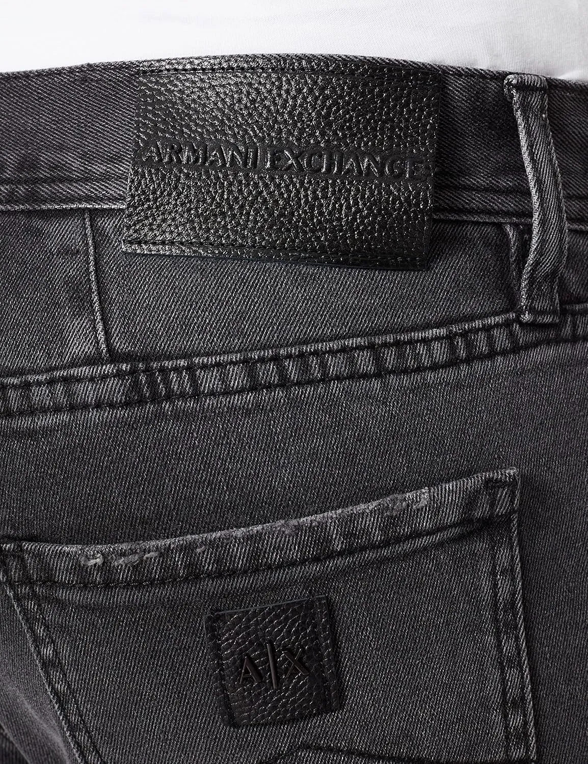 Armani Exchange Men's Distressed 5 Pocket Grey Wash Slim Denim Jeans