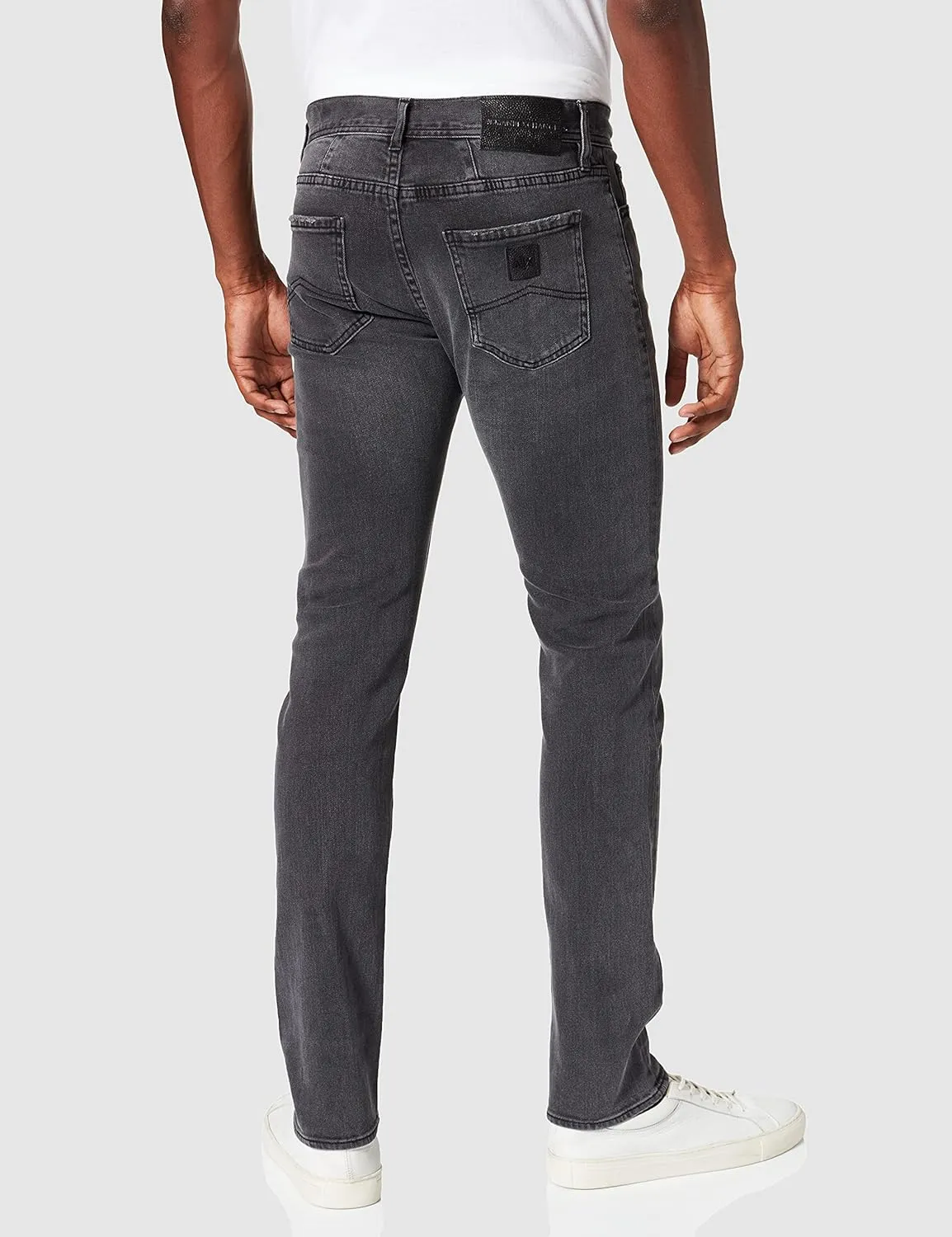Armani Exchange Men's Distressed 5 Pocket Grey Wash Slim Denim Jeans
