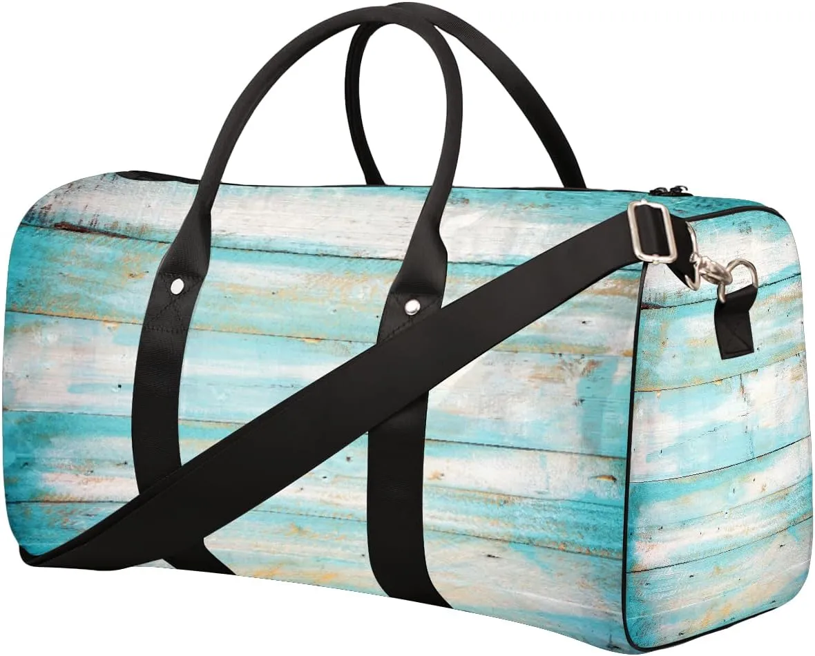 Artistic Wood Board Design Travel Duffel Bag for Women Men Small Sport Gym Bag Waterproof Weekender Overnight Lightweight Carry on Foldable Gym Bag for Training Swim Yoga Traveling Handbag