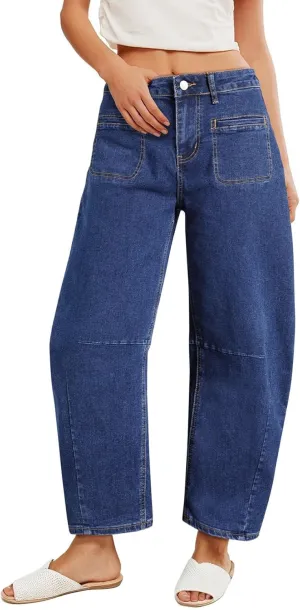 Astylish Womens Baggy Boyfriend Jeans Wide Leg High Waisted Barrel Vintage Trendy Denim Ankle Pants