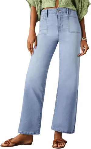 Astylish Womens Wide Leg Jeans High Waisted Stretchy Buttoned Denim Pants Trendy 2025 with Pocket