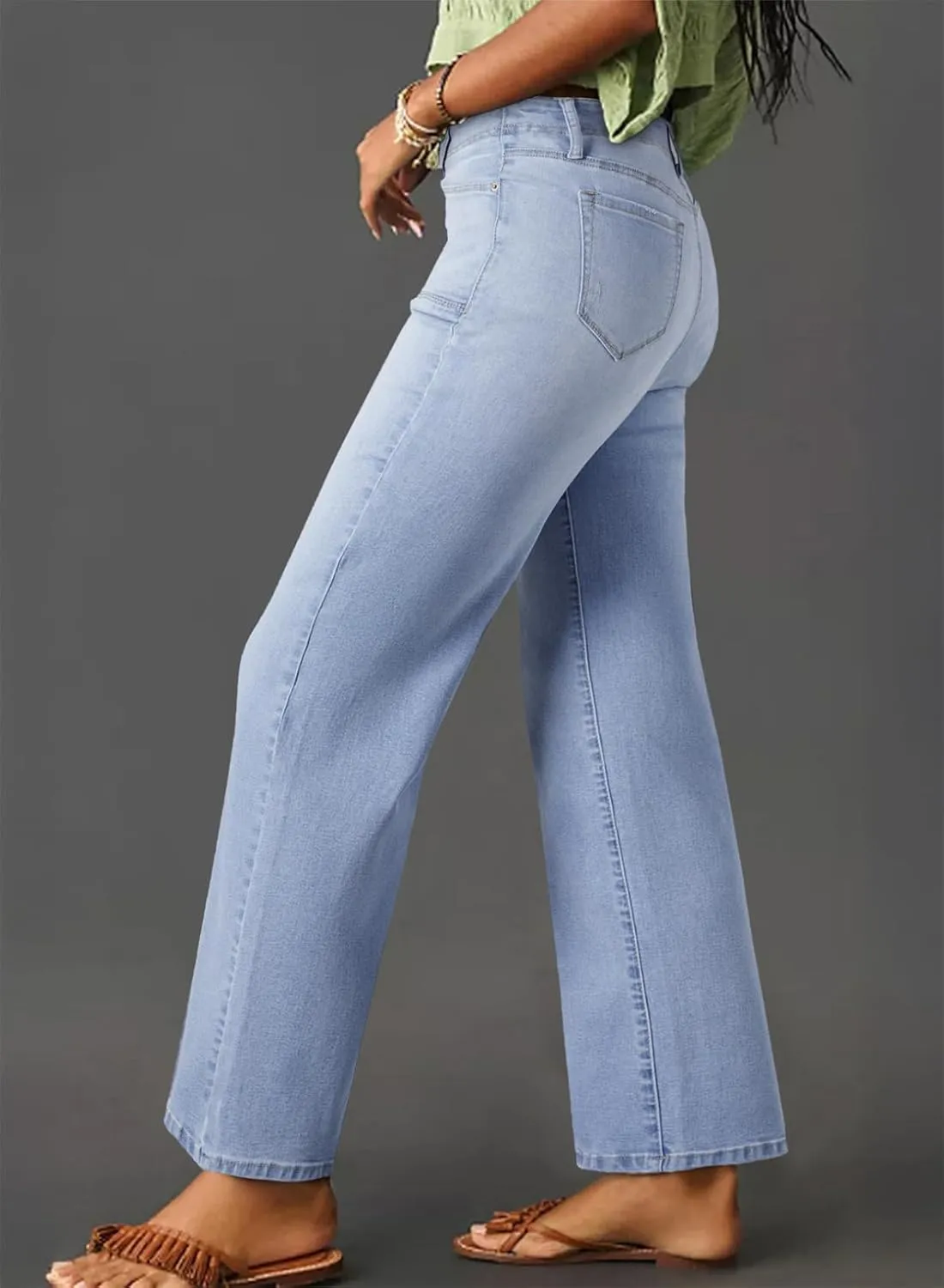Astylish Womens Wide Leg Jeans High Waisted Stretchy Buttoned Denim Pants Trendy 2025 with Pocket
