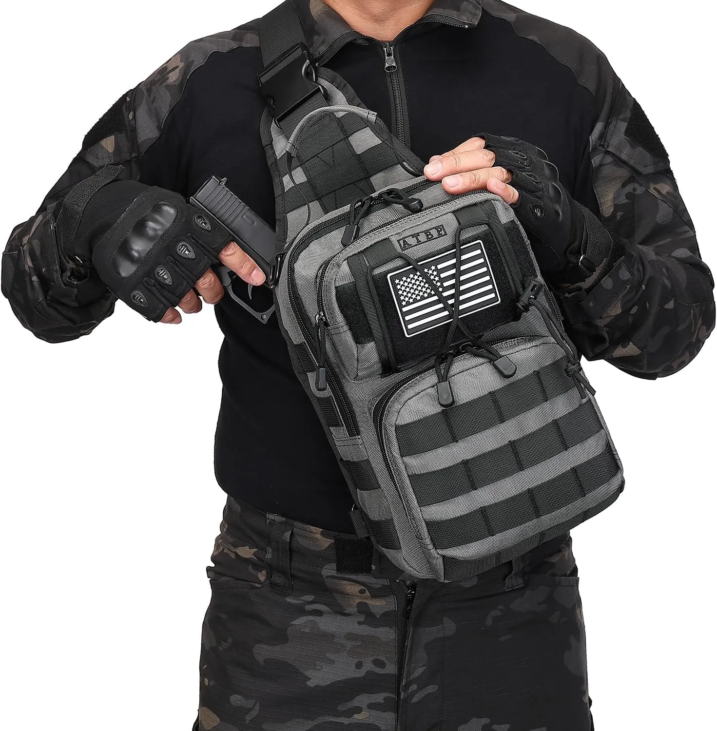 ATBP Tactical Sling Backpack Bag Pack for Men Military One Strap Shoulder Backpack Crossbody Bag With Holster 10 Liters