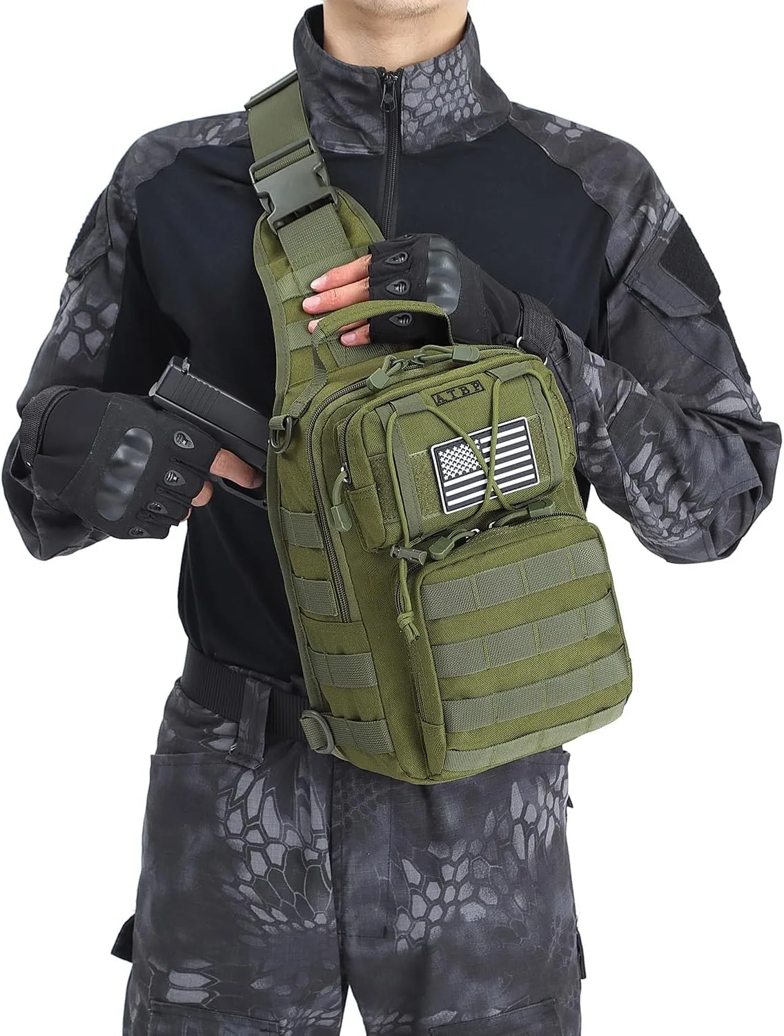 ATBP Tactical Sling Backpack Bag Pack for Men Military One Strap Shoulder Backpack Crossbody Bag With Holster 10 Liters