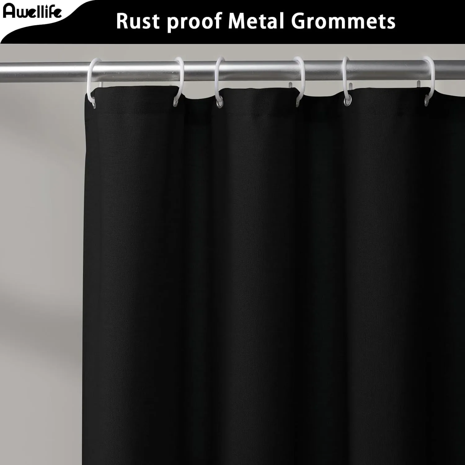 Awellife Linen Button Farmhouse Shower Curtain,Linen and Cotton Woven Fabric,Country Style (Black & Black Stripe, 72" L x 72" W)