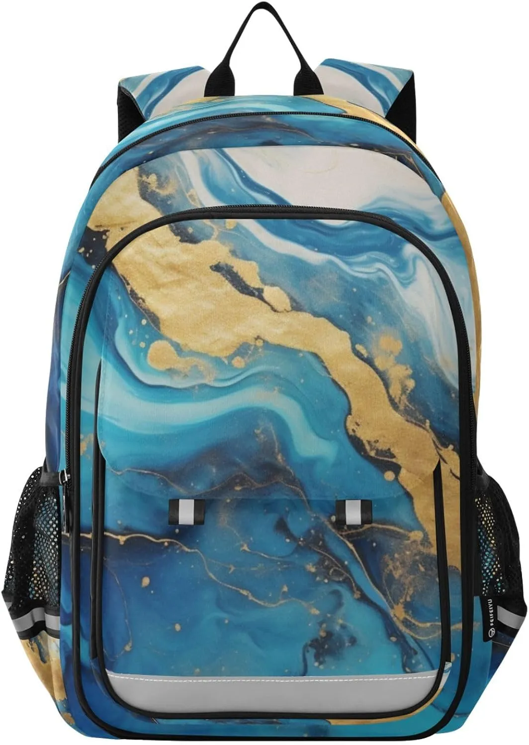 Backpack Blue Gold Fluid Travel Laptop Daypack Shoulder Bag Book Bag Daypack with Reflective Strip 12.9 ×17.7 In