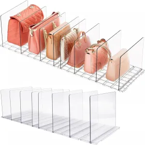 Bag Purse Organizer for Closet: 2 Pack Adjustable Clear Handbag Storage Shelf Spacer Saver Plastic Clutch Dividers Minimal Keep Purses upright