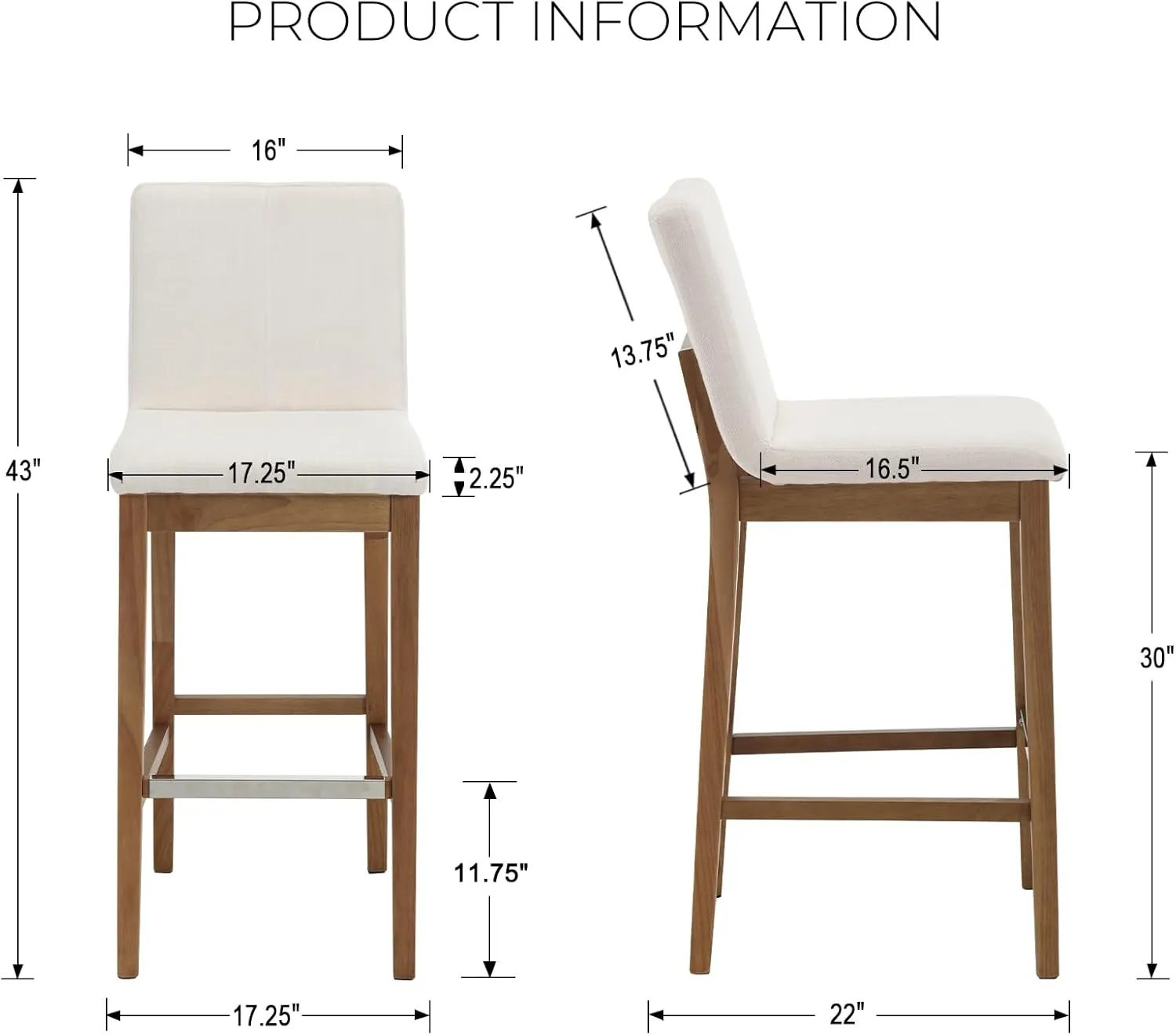 Bar Stools Set of 2, 30'' Modern Upholstered Barstools with Natural Wood Leg, Stool Chair for Kitchen Island, Home Bar, High Table, Pub, Linen Beige