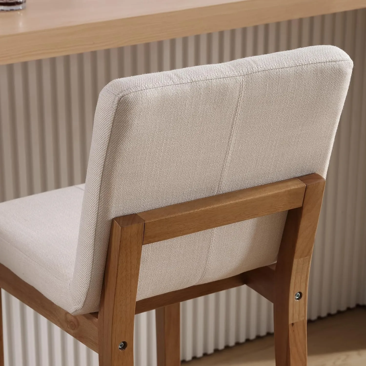 Bar Stools Set of 2, 30'' Modern Upholstered Barstools with Natural Wood Leg, Stool Chair for Kitchen Island, Home Bar, High Table, Pub, Linen Beige