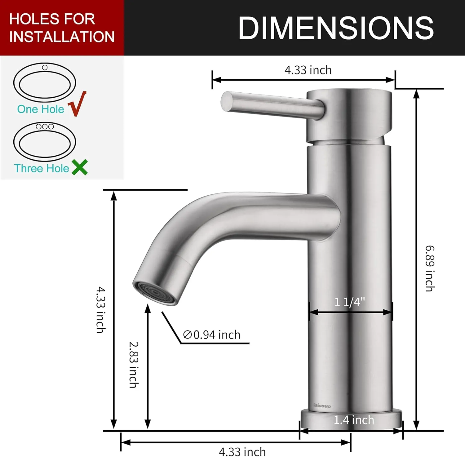 Bathroom Sink Faucet: Single Handle Bathroom Faucet with Pop Up Drain, Bathroom Faucet 1 Hole, Stainless Steel - Brushed Nickel Bathroom Faucet, Vanity Sink Faucet