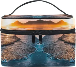 Beach Sunset with Endless Horizons Foamy Waves Sunlight Beauty Cosmetic with Zipper Brush Portable Storage Bag, Fashion printing Toiletry, Durable Travel Organizer Tote Unisex Gifts