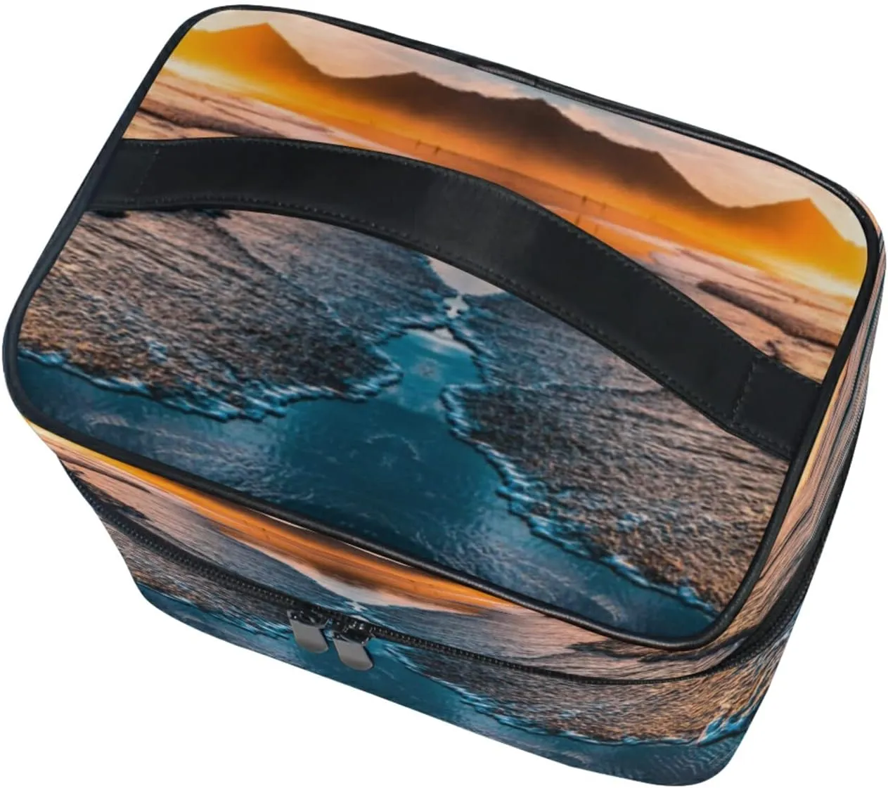 Beach Sunset with Endless Horizons Foamy Waves Sunlight Beauty Cosmetic with Zipper Brush Portable Storage Bag, Fashion printing Toiletry, Durable Travel Organizer Tote Unisex Gifts