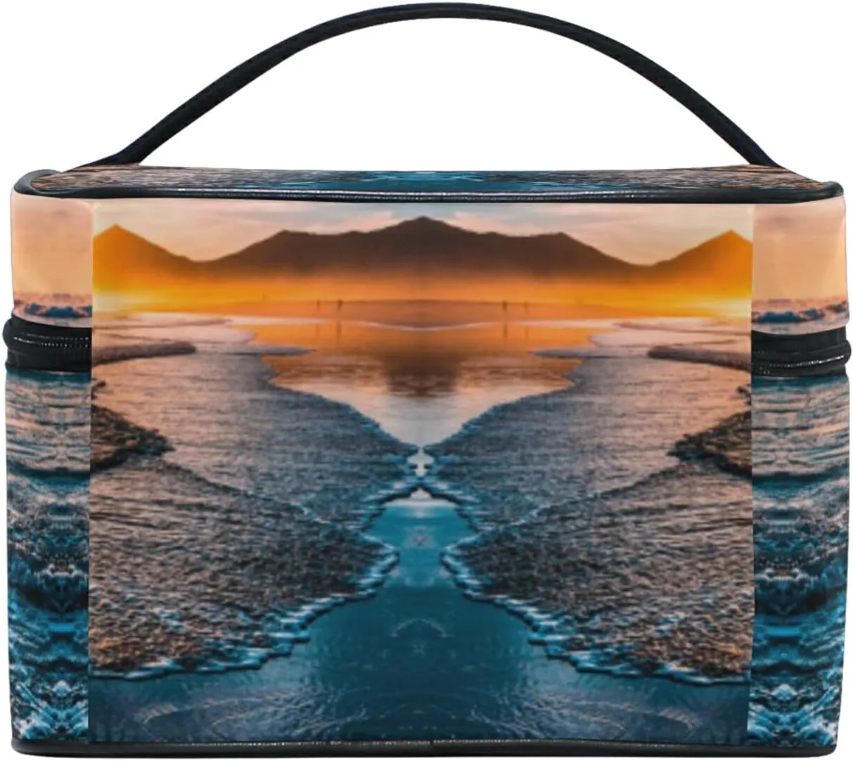 Beach Sunset with Endless Horizons Foamy Waves Sunlight Beauty Cosmetic with Zipper Brush Portable Storage Bag, Fashion printing Toiletry, Durable Travel Organizer Tote Unisex Gifts