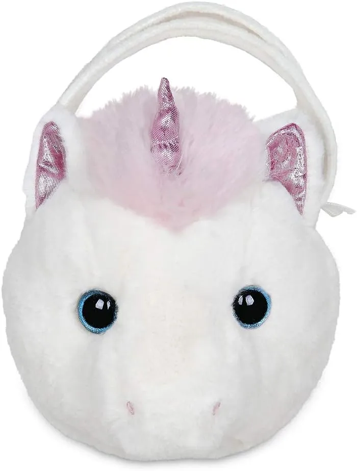 Bearington Dreamer Carrysome Girls Plush White and Pink Unicorn Stuffed Animal Purse, Handbag 7 inches