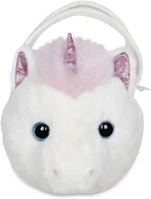 Bearington Dreamer Carrysome Girls Plush White and Pink Unicorn Stuffed Animal Purse, Handbag 7 inches