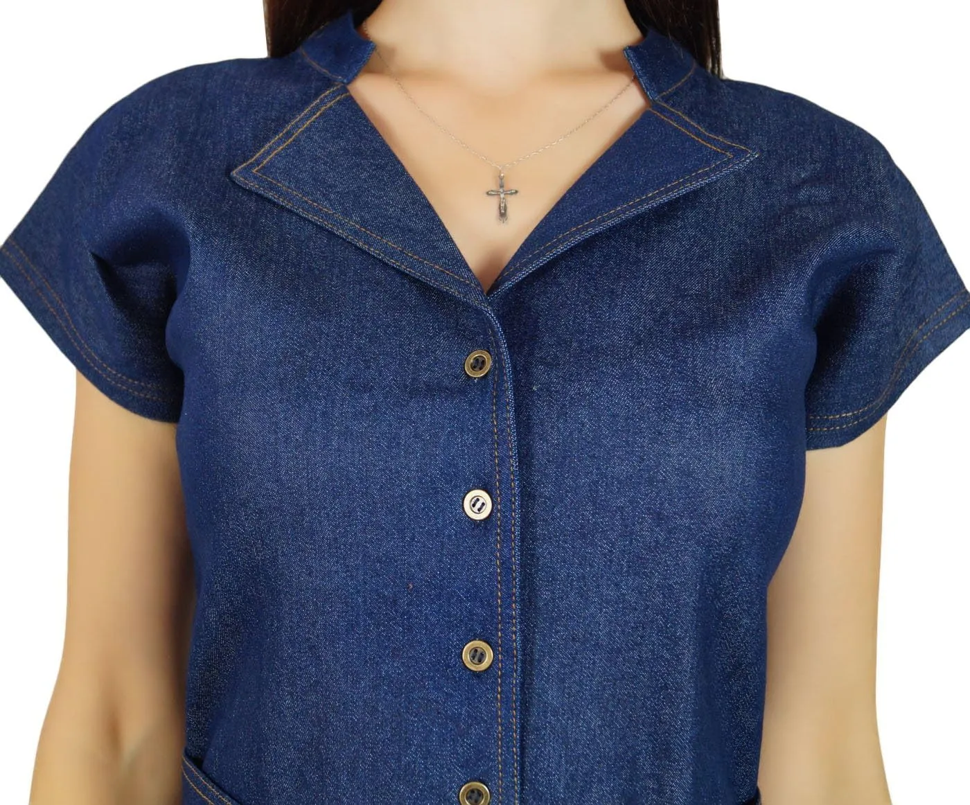 Bimba Womens Blue Denim Dress with Pockets Casual Cap Sleeve Chic Bodycon Dresses